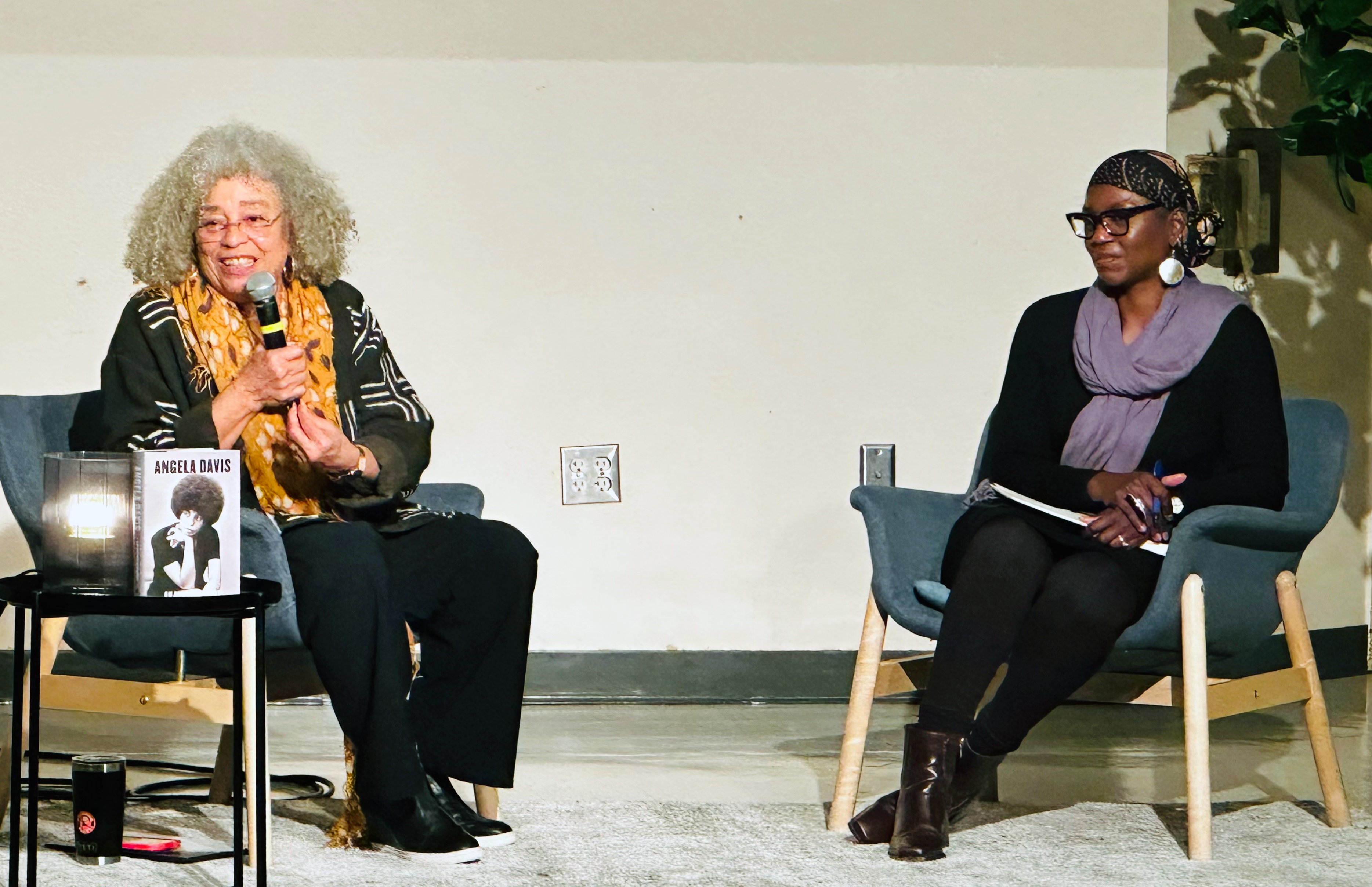 Angela Davis and Shonda Davis on stage.