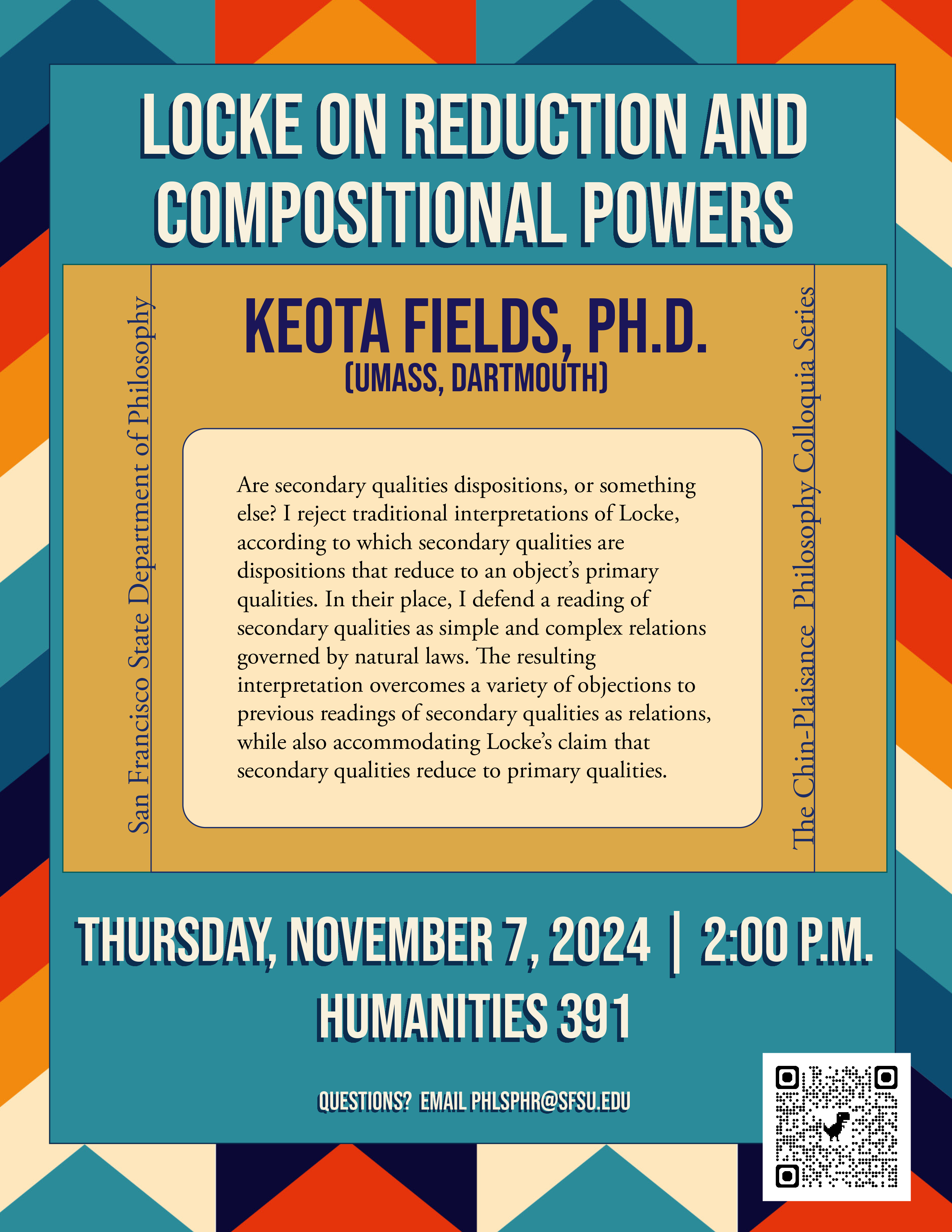 Flyer for Keoto Fields department talk.