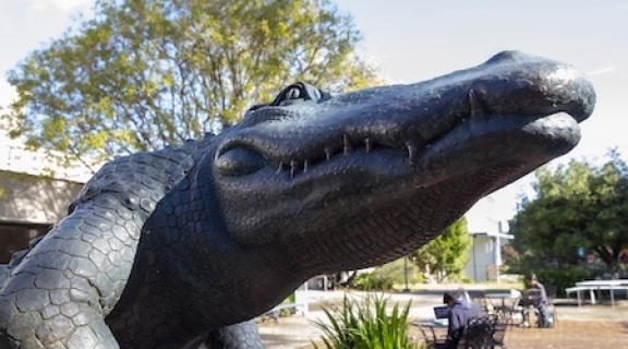 Close up of Gator statue.