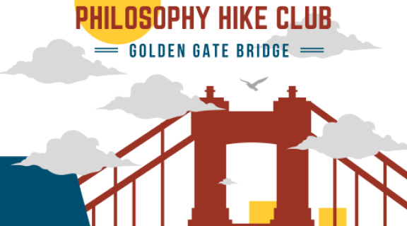 Graphic of Golden Gate Bridge with the title Philosophy Hike Club