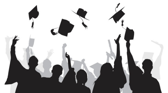 Graphic of graduates throwing caps into the air.